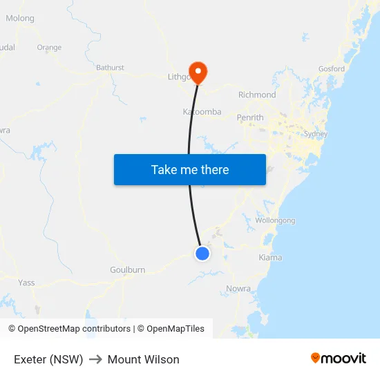 Exeter (NSW) to Mount Wilson map