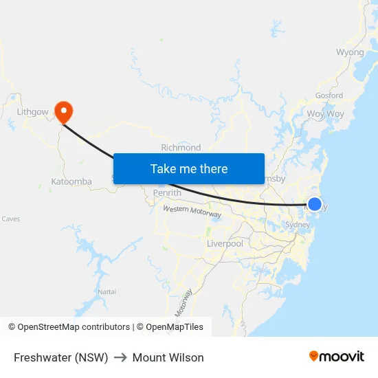 Freshwater (NSW) to Mount Wilson map