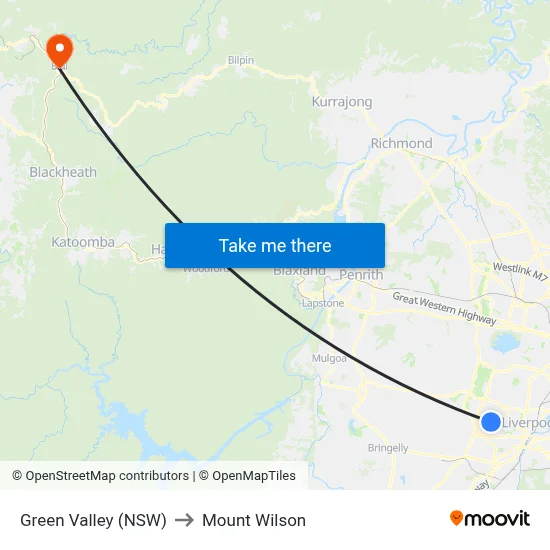 Green Valley (NSW) to Mount Wilson map