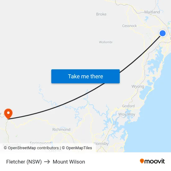 Fletcher (NSW) to Mount Wilson map