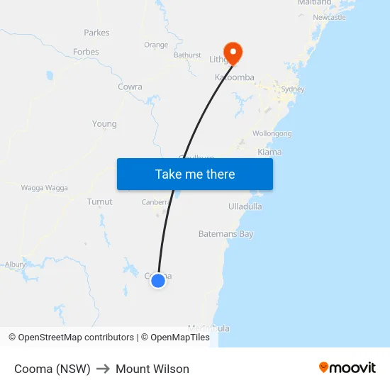 Cooma (NSW) to Mount Wilson map