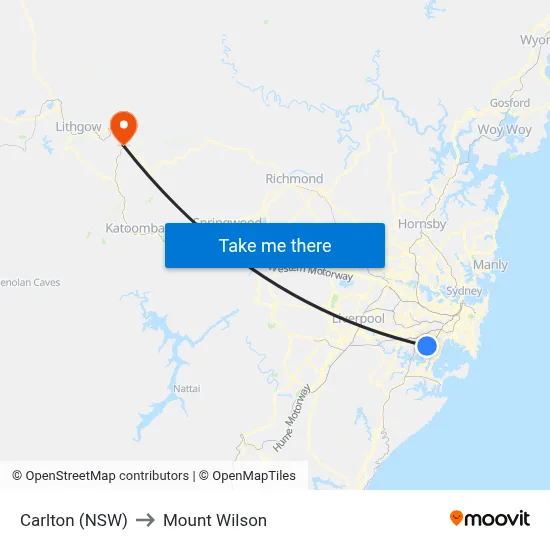 Carlton (NSW) to Mount Wilson map