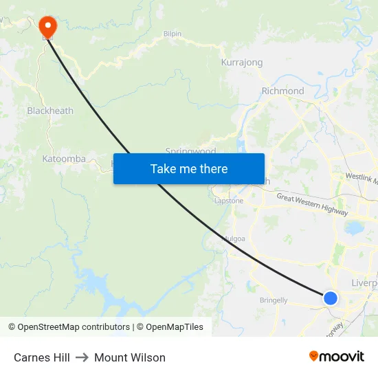Carnes Hill to Mount Wilson map