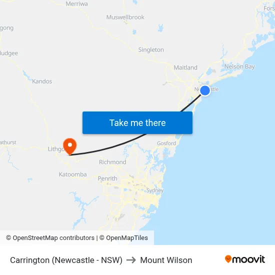 Carrington (Newcastle - NSW) to Mount Wilson map
