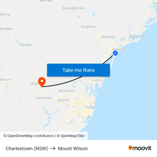 Charlestown (NSW) to Mount Wilson map