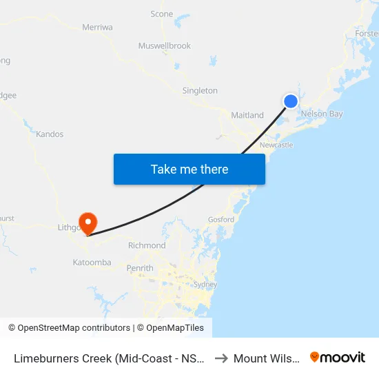 Limeburners Creek (Mid-Coast - NSW) to Mount Wilson map
