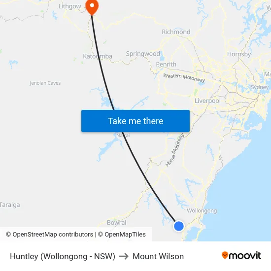 Huntley (Wollongong - NSW) to Mount Wilson map