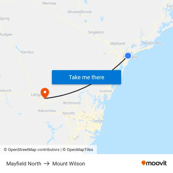 Mayfield North to Mount Wilson map