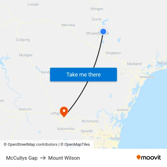 McCullys Gap to Mount Wilson map