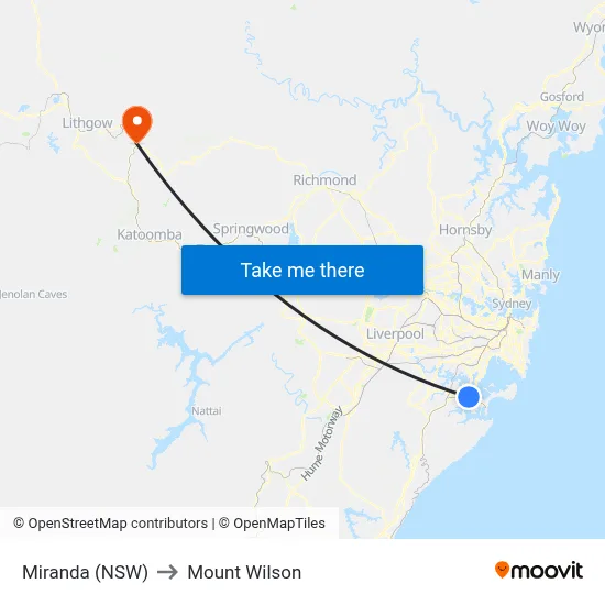 Miranda (NSW) to Mount Wilson map
