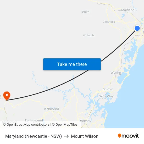 Maryland (Newcastle - NSW) to Mount Wilson map