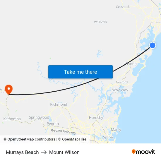Murrays Beach to Mount Wilson map