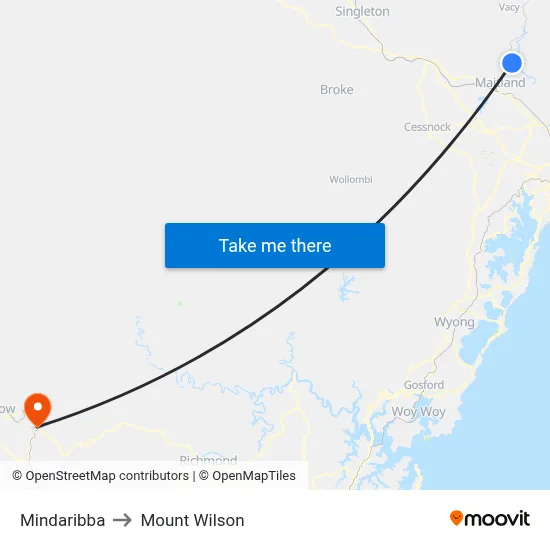 Mindaribba to Mount Wilson map