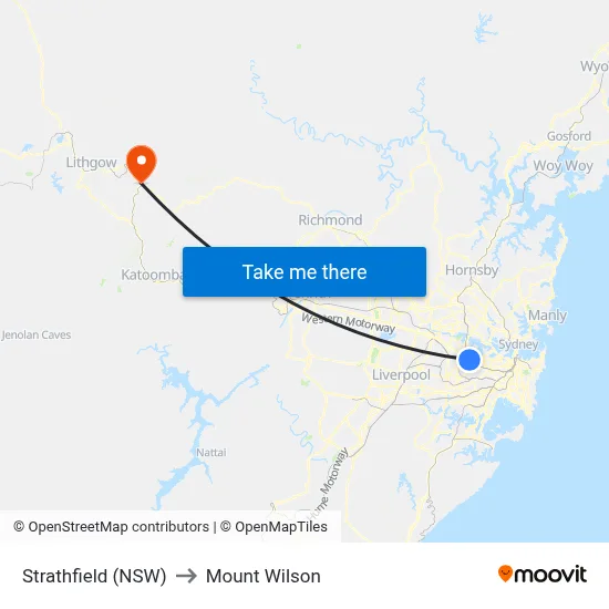 Strathfield (NSW) to Mount Wilson map