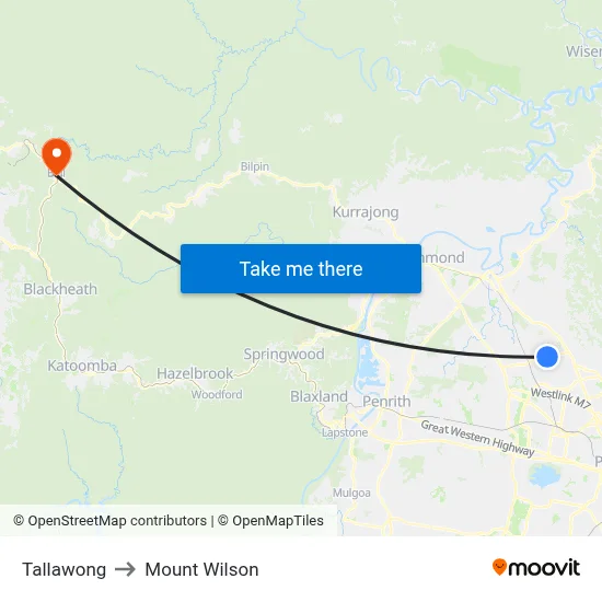 Tallawong to Mount Wilson map