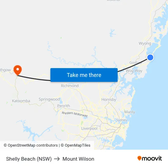 Shelly Beach (NSW) to Mount Wilson map