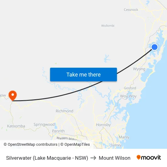 Silverwater (Lake Macquarie - NSW) to Mount Wilson map