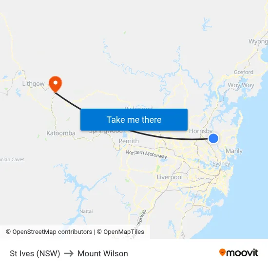 St Ives (NSW) to Mount Wilson map