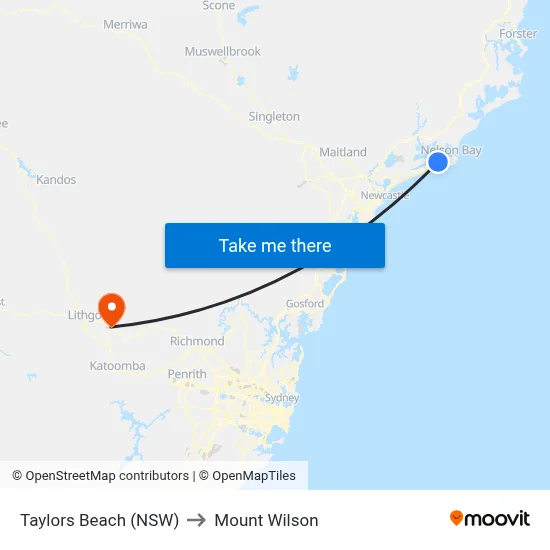 Taylors Beach (NSW) to Mount Wilson map