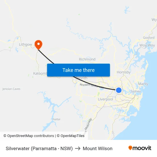Silverwater (Parramatta - NSW) to Mount Wilson map