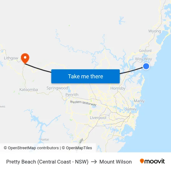 Pretty Beach (Central Coast - NSW) to Mount Wilson map