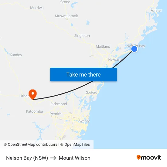 Nelson Bay (NSW) to Mount Wilson map