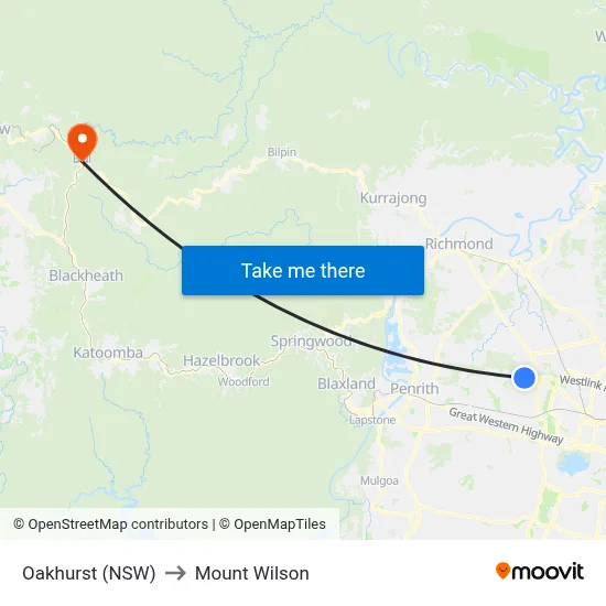 Oakhurst (NSW) to Mount Wilson map
