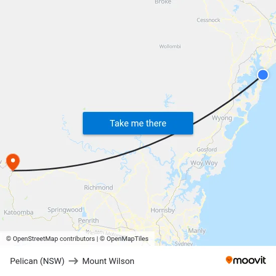 Pelican (NSW) to Mount Wilson map