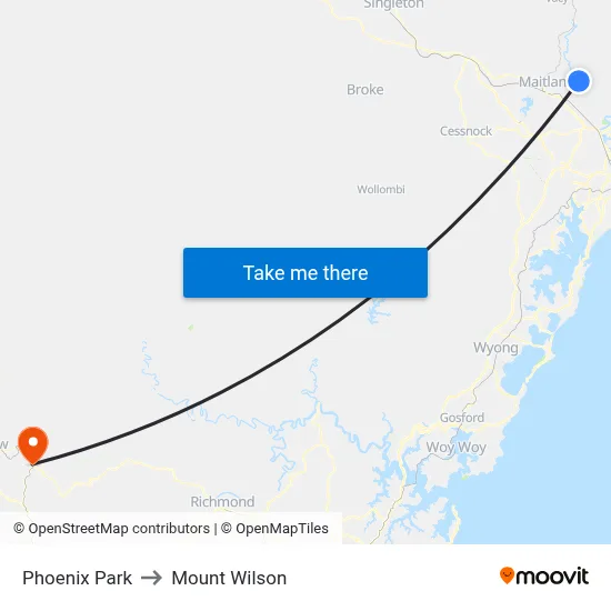 Phoenix Park to Mount Wilson map
