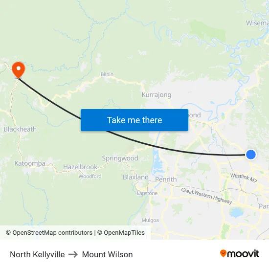North Kellyville to Mount Wilson map