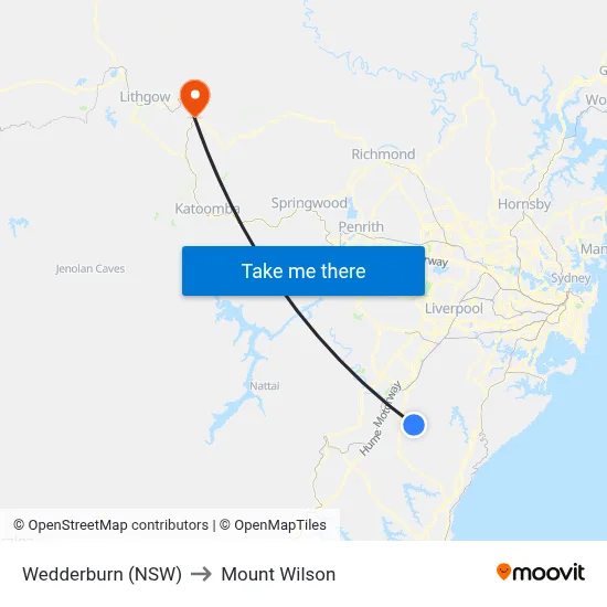 Wedderburn (NSW) to Mount Wilson map
