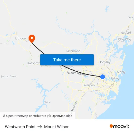 Wentworth Point to Mount Wilson map