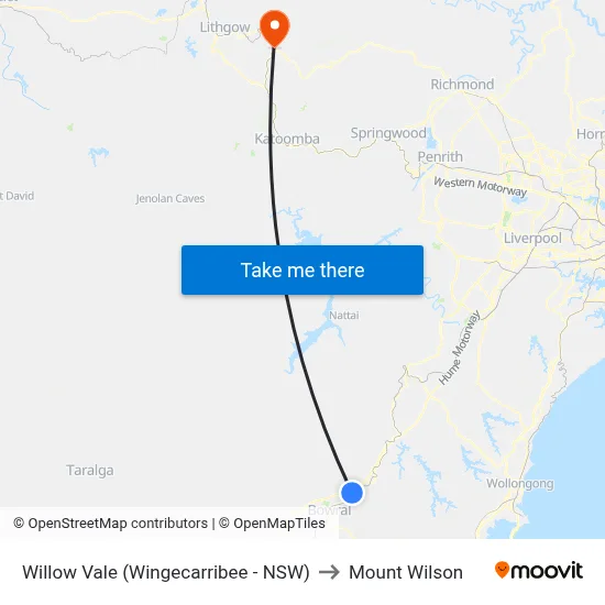 Willow Vale (Wingecarribee - NSW) to Mount Wilson map