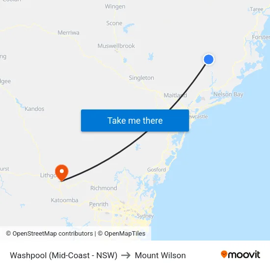 Washpool (Mid-Coast - NSW) to Mount Wilson map