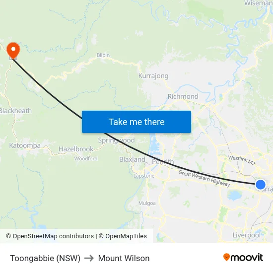 Toongabbie (NSW) to Mount Wilson map