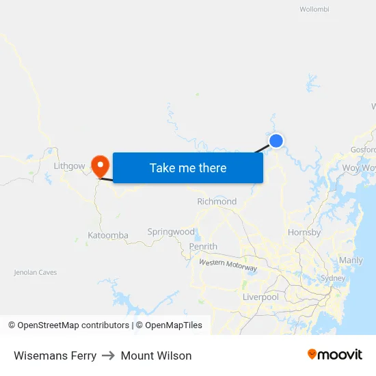 Wisemans Ferry to Mount Wilson map