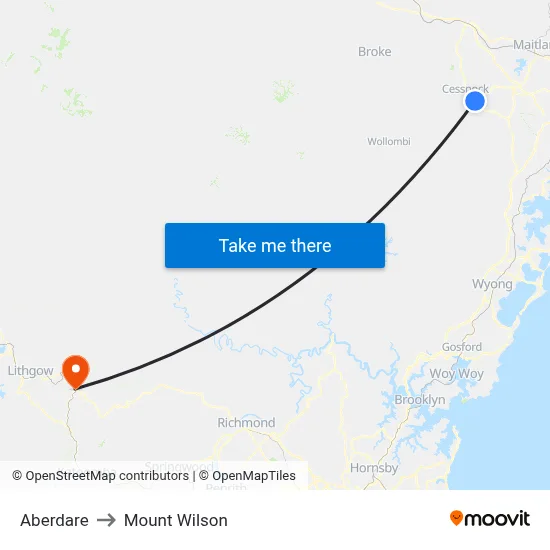 Aberdare to Mount Wilson map