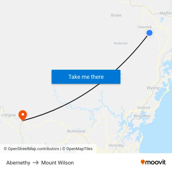 Abernethy to Mount Wilson map