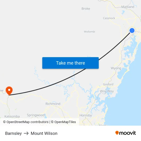 Barnsley to Mount Wilson map