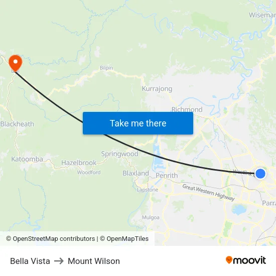 Bella Vista to Mount Wilson map