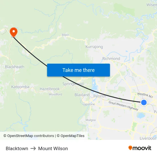 Blacktown to Mount Wilson map