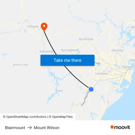 Blairmount to Mount Wilson map