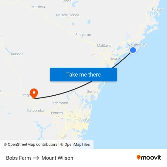Bobs Farm to Mount Wilson map