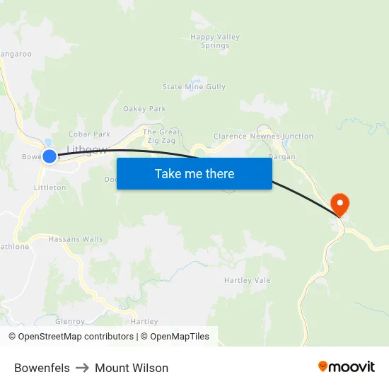 Bowenfels to Mount Wilson map
