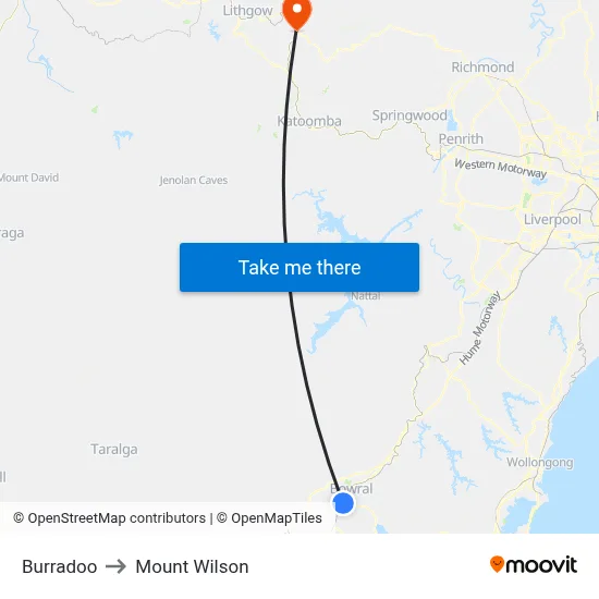Burradoo to Mount Wilson map