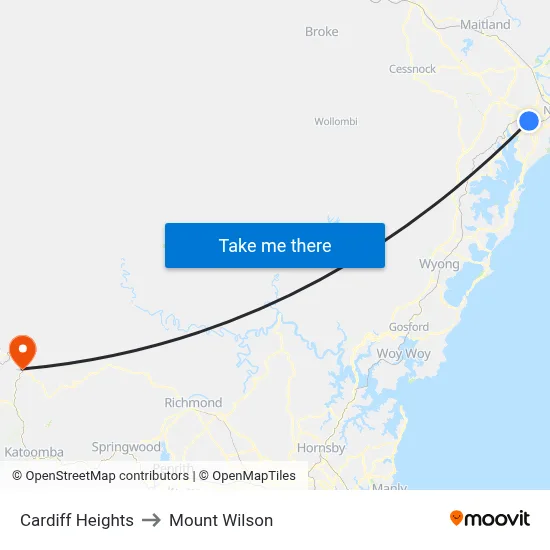 Cardiff Heights to Mount Wilson map