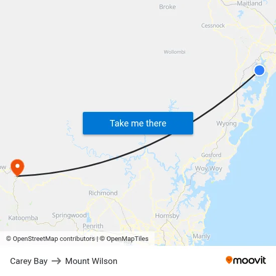 Carey Bay to Mount Wilson map
