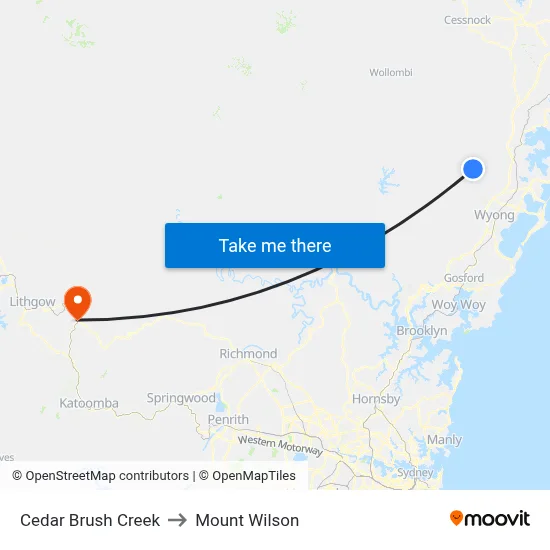 Cedar Brush Creek to Mount Wilson map