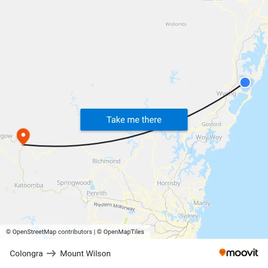 Colongra to Mount Wilson map