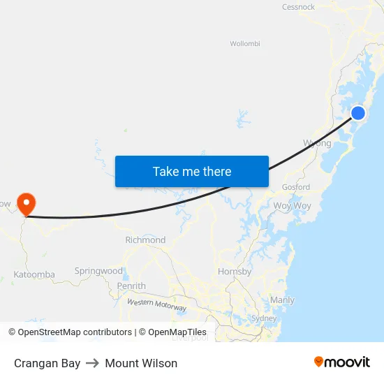 Crangan Bay to Mount Wilson map